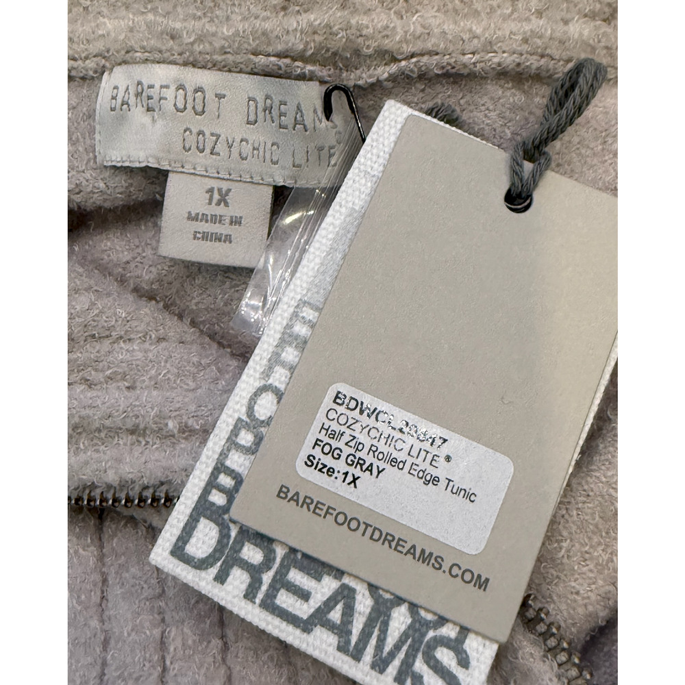 NWT BAREFOOT DREAMS FOG GRAY COZYCHIC LITE HALF ZIP ROLLED EDGE TUNIC SWEATER 1X - Picture 7 of 11